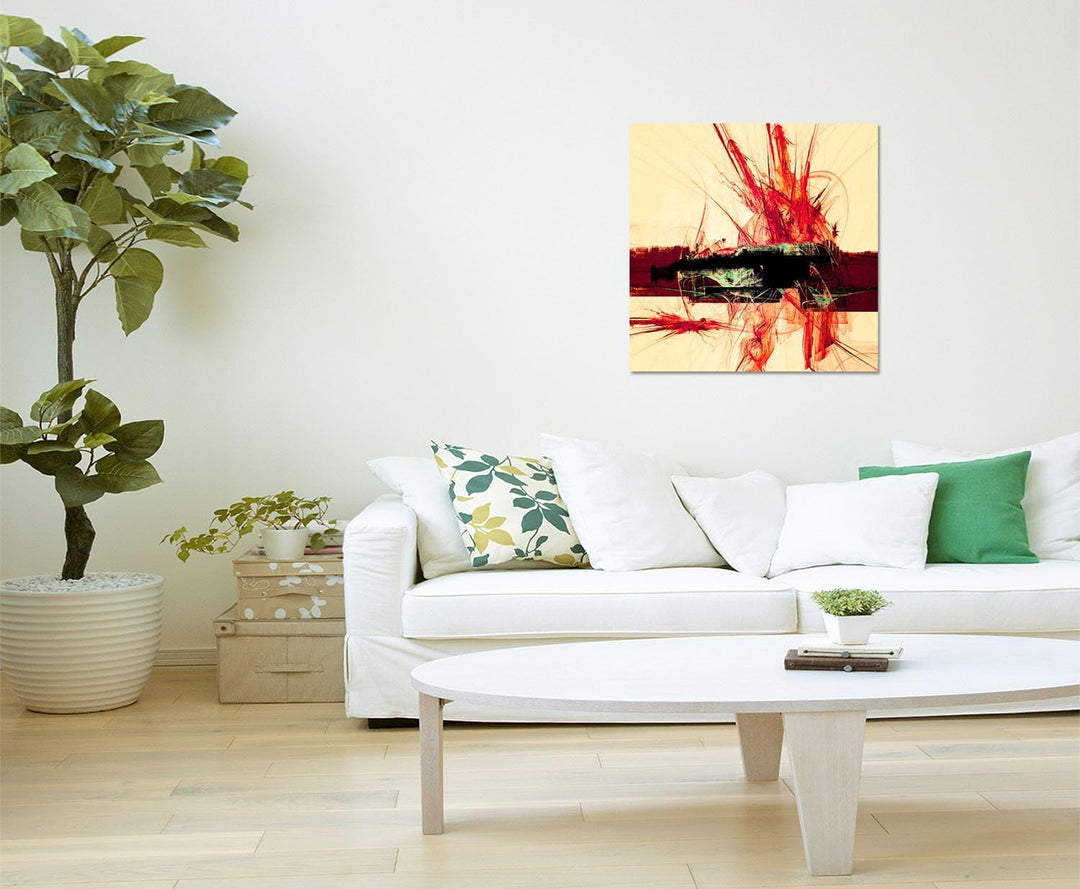 Paul Sinus Art Triumph der Liebe - Abstrakt323_60x60cm Bild auf Leinwand beige Bordeaux rot Abstrakt