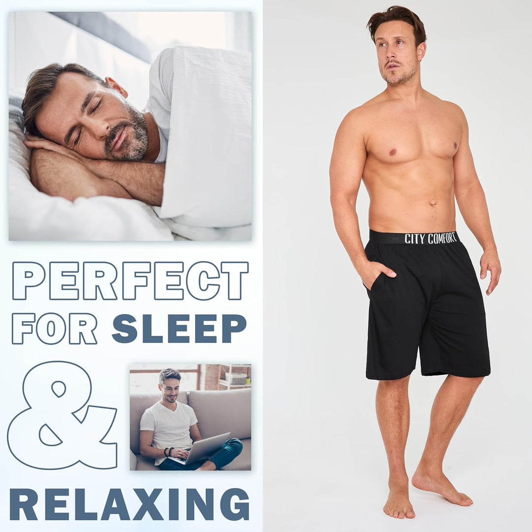 CityComfort Pyjama Shorts Herren, Kurze Schlafanzughose Herren mit Seitentaschen & Elastischem Bund
