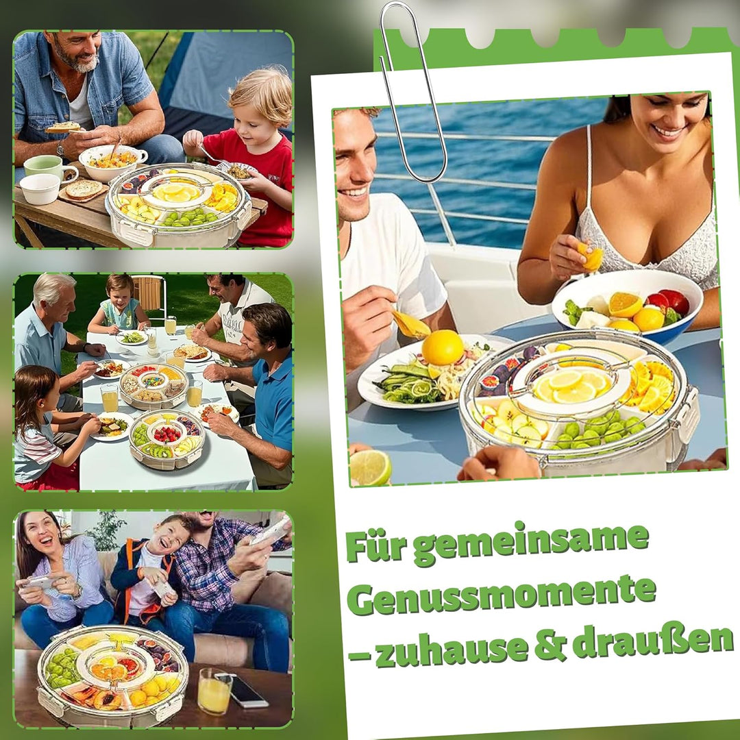 Snackle Box Drehbar mit Griff, 6 Herausnehmbare Fächer, Snackbox Spülmaschinenfest, Snackdose mit De
