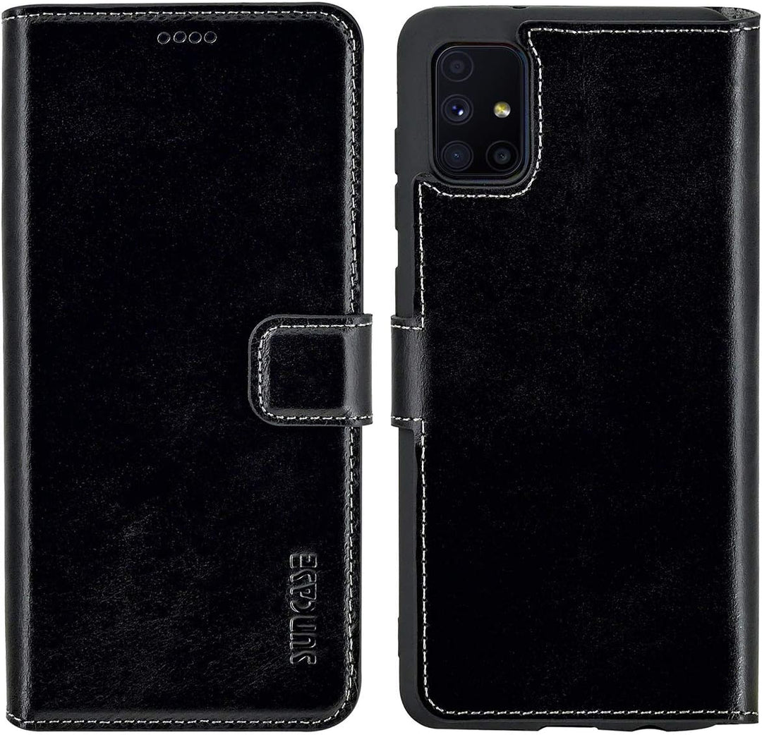 Suncase Book-Style Hülle kompatibel mit Samsung Galaxy M51 Leder Tasche (Slim-Fit) Lederhülle Handyt