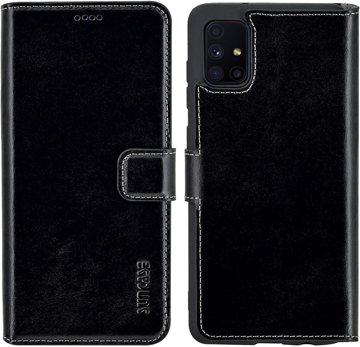 Suncase Book-Style Hülle kompatibel mit Samsung Galaxy M51 Leder Tasche (Slim-Fit) Lederhülle Handyt