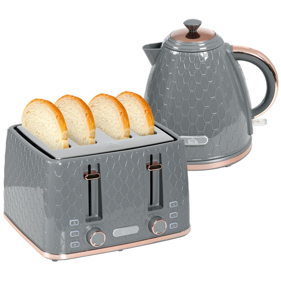 HOMCOM Wasserkocher Toaster Set 1,7L Wasserkocher 4 Toastscheiben Frühstücksset mit 7 Bräunungsstufe