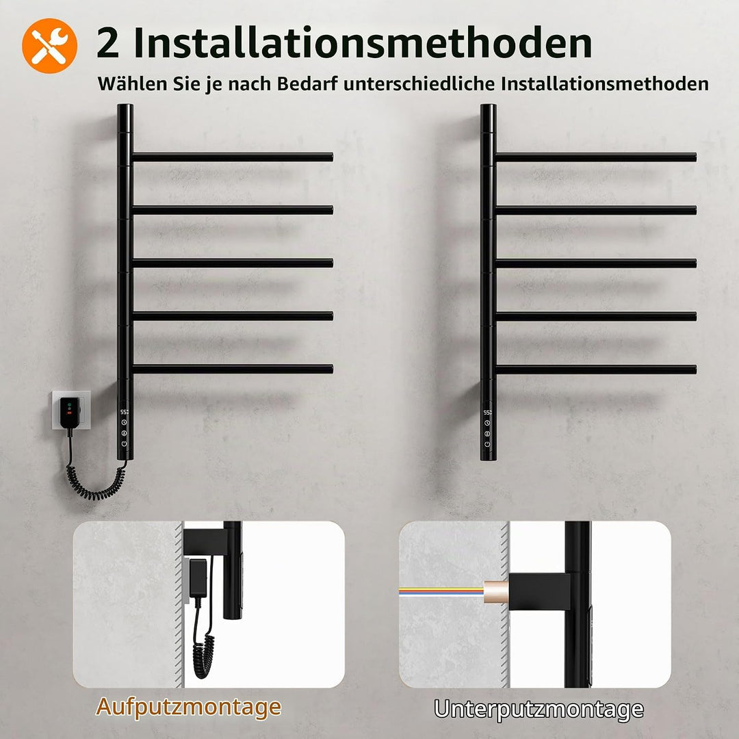 Badheizkörper Elektrisch, 415x680mm, 85W, 180° Drehung Handtuchheizkörper Elektrisch, Schwarz Handtu