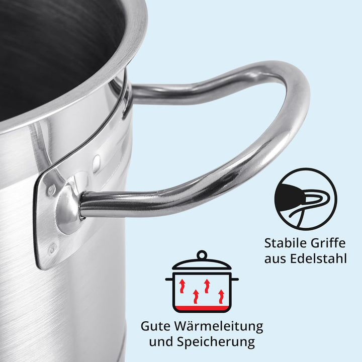 KHG Topf Kochtopf Fleischtopf 16 cm Induktion, Edelstahl unbeschichtet inkl. Glasdeckel | 9,5 cm hoh