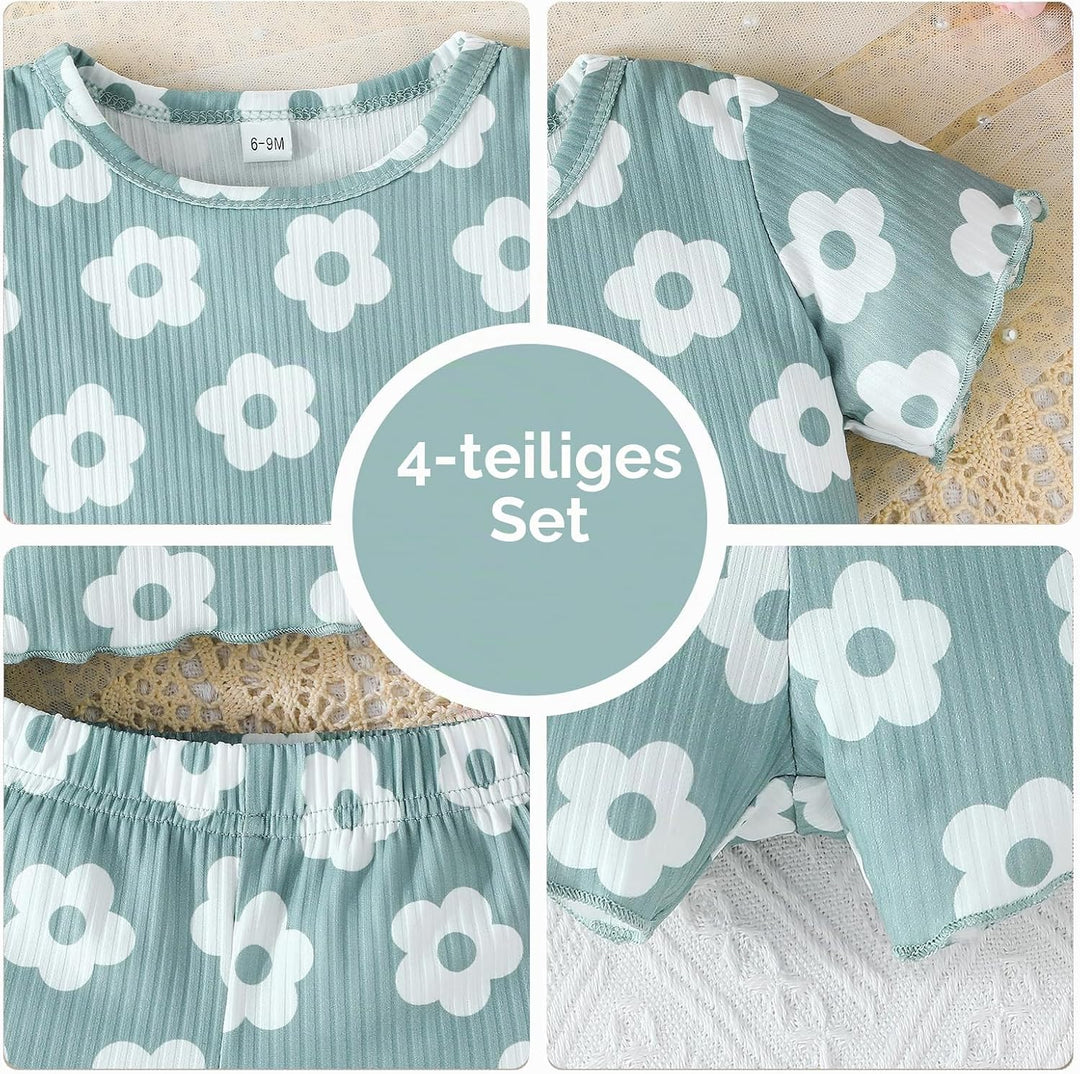Kleinkind Baby Mädchen kleidung Set Rüschen Gerippte Kurzarm/Langarm T-Shirt Tops + Shorts Hosen 4Pc