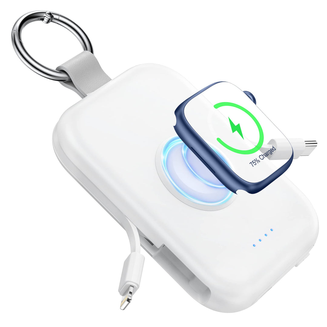 RORRY Power Bank, 5000mAh Powerbank mit Integriertem Kabel, Reise Portable Charger Schlüsselanhänger