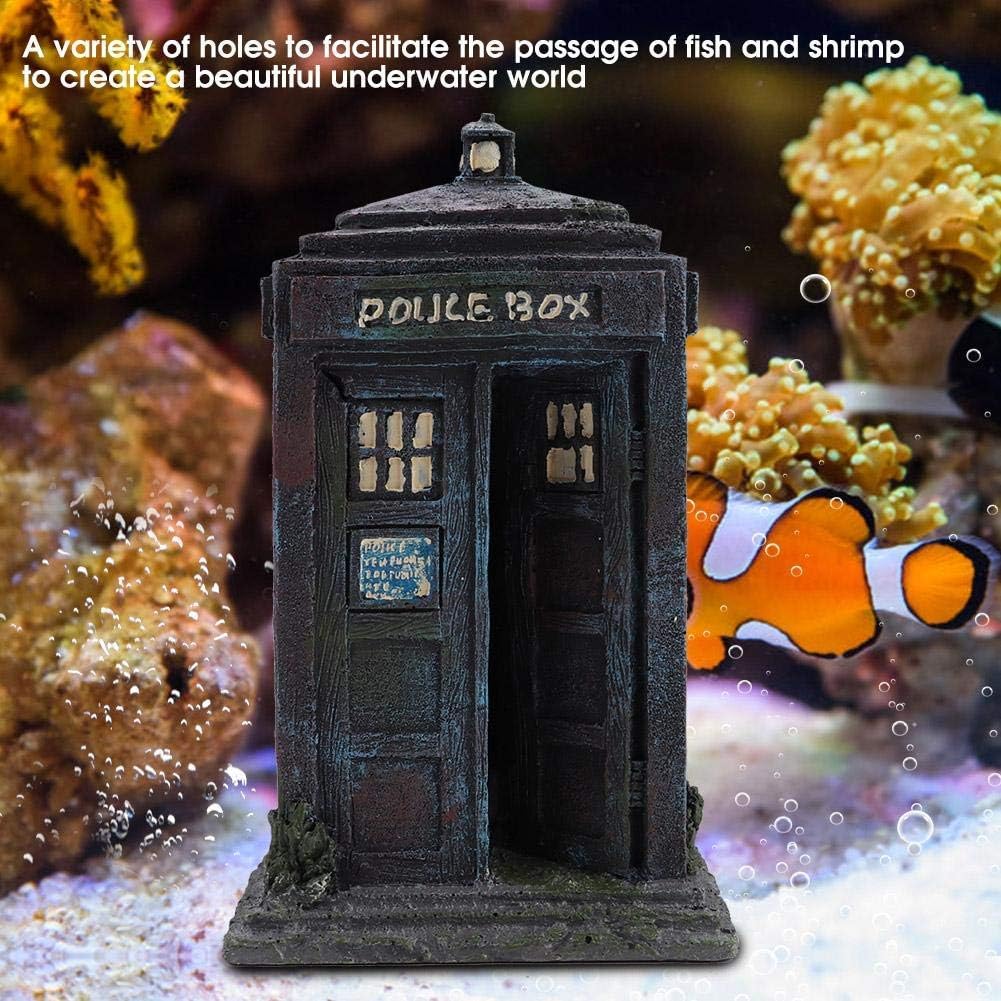 Dauerhaftes Simulationsharz Wachhäuschen Aquarium Dekorationen Simulation Damaged Police Box Shelter