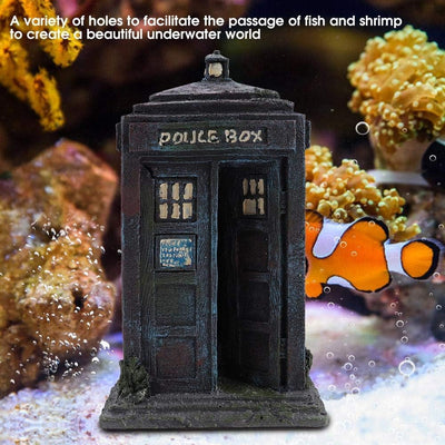 Dauerhaftes Simulationsharz Wachhäuschen Aquarium Dekorationen Simulation Damaged Police Box Shelter