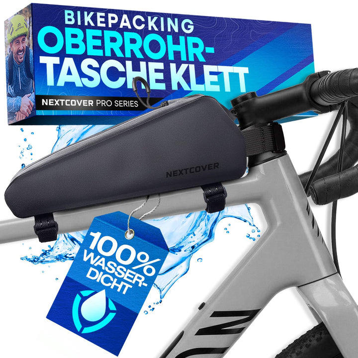 Nextcover® Bikepacking Oberrohrtasche Klett I 100% Wasserdicht Dank AquaShield-TPU I Kompakte Rahmen
