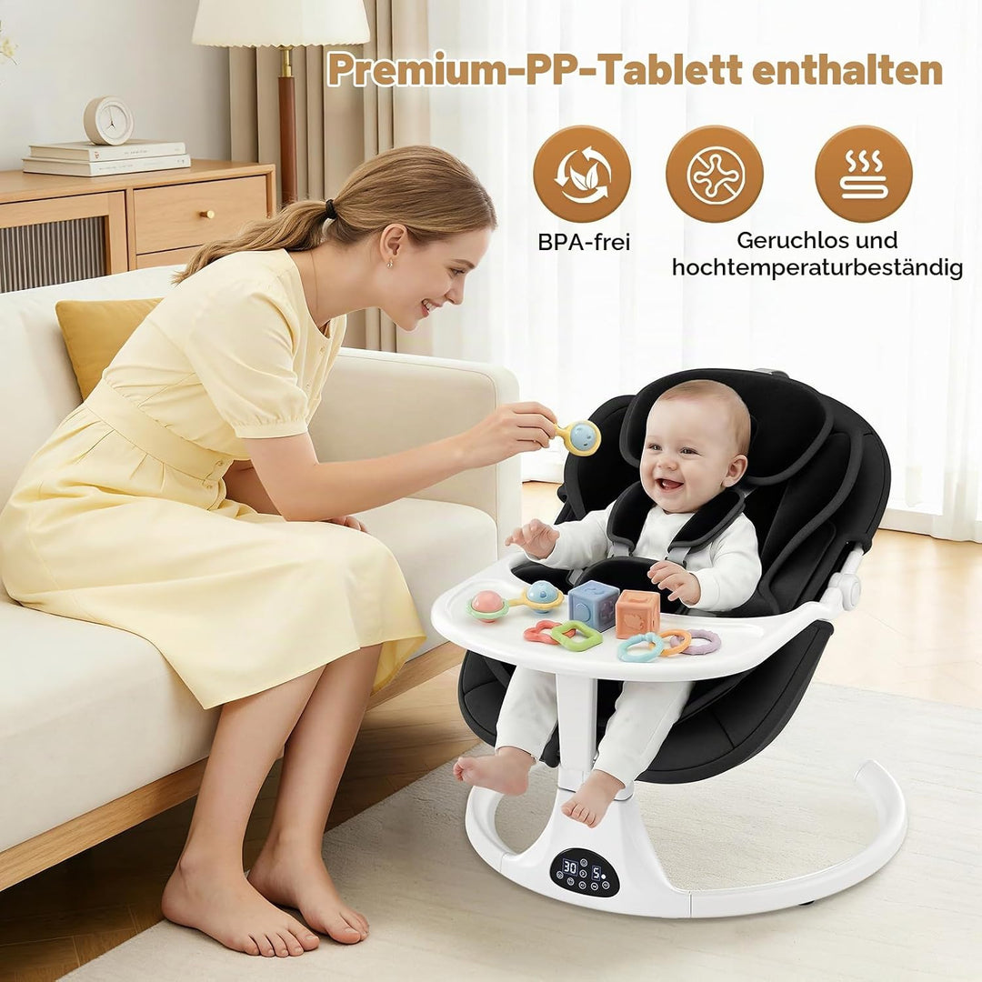 Verstellbare Rückenlehne Babyschaukel, Bluetooth Elektrisch Babywippe Mit Abnehmbares Kissen und Abn