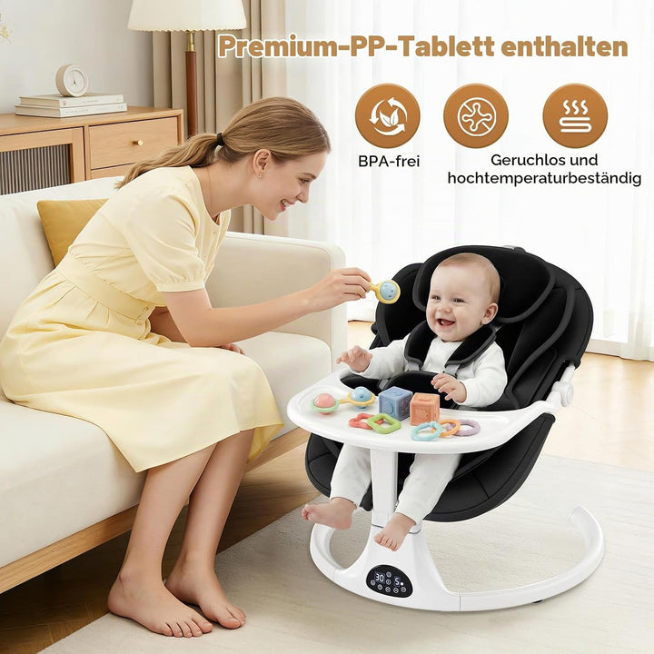 Verstellbare Rückenlehne Babyschaukel, Bluetooth Elektrisch Babywippe Mit Abnehmbares Kissen und Abn