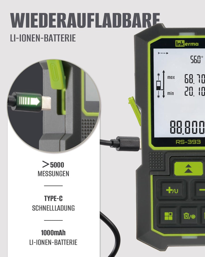 Bilaterales Laser Entfernungsmesser, 393Ft/120M Dual-Laser-Messwerkzeug, Wiederaufladbares Laser-Mes