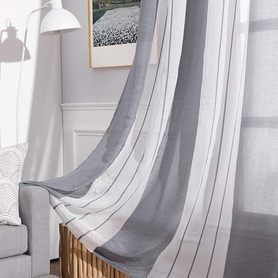 MIULEE Gardinen Gestreift Transparent mit Ösen, Voile Vorhänge Wohnzimmer Modern 2er Set, Vorhang Sc