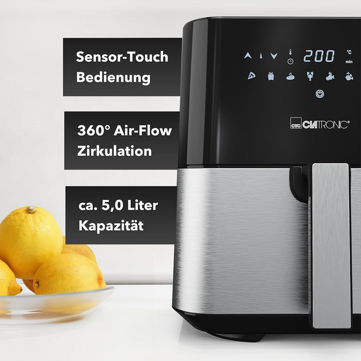 Clatronic® Heissluftfritteuse XXL - 5L Fritteuse | Heissluft für fettfreies frittieren| Edelstahl-Ai