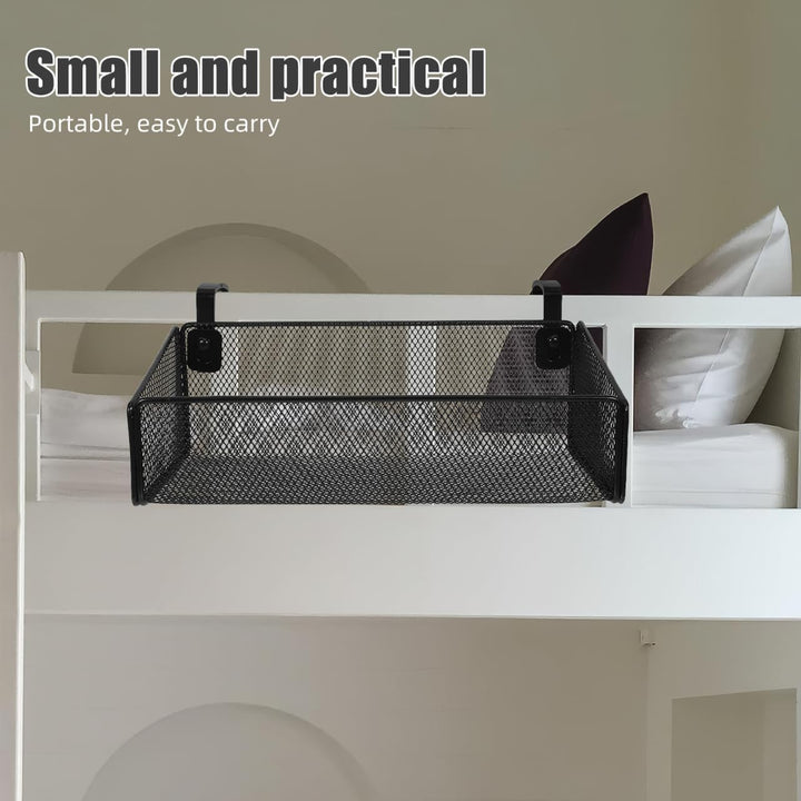 Hängekorb Bett Metall Organizer zum Einhängen Schwarzer Nachttisch Organizer mit Handyhalterung für