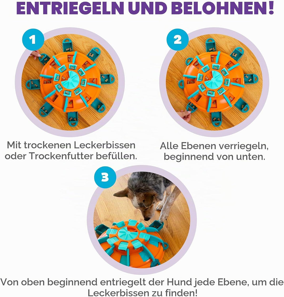 Outward Hound by Nina Ottosson Tower of Treats Level 4 Expert Dog Treat Puzzle for Enrichment, Orang