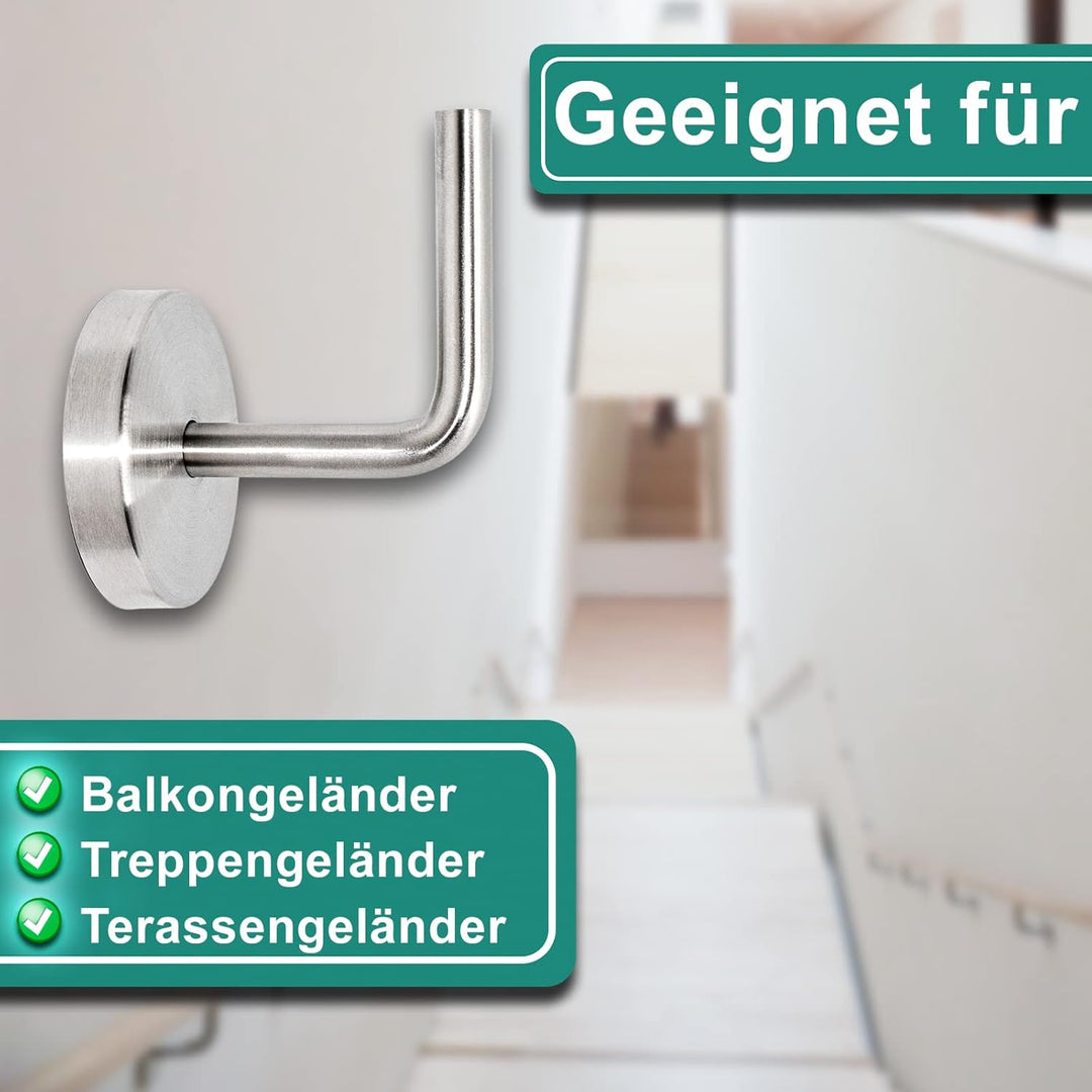 PRIOstahl Handlaufhalter Wandhalter Handlaufstütze für Handlauf - 4 x Handlaufträger an die Wand 3-l