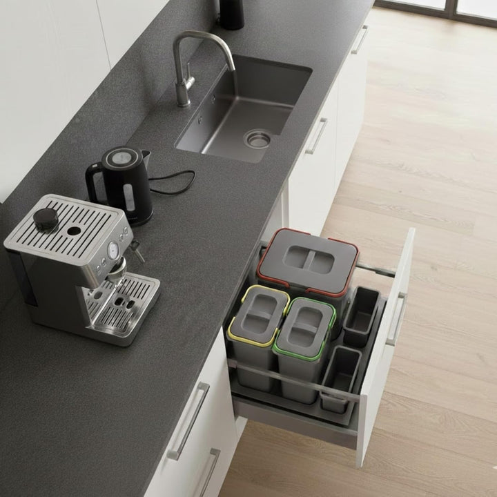 Mülltrennsystem Küche für 60 cm Schrank 3-fach 52,5x49x30 cm (1x 15L + 2x 7L) mit Deckel Einbau Abfa