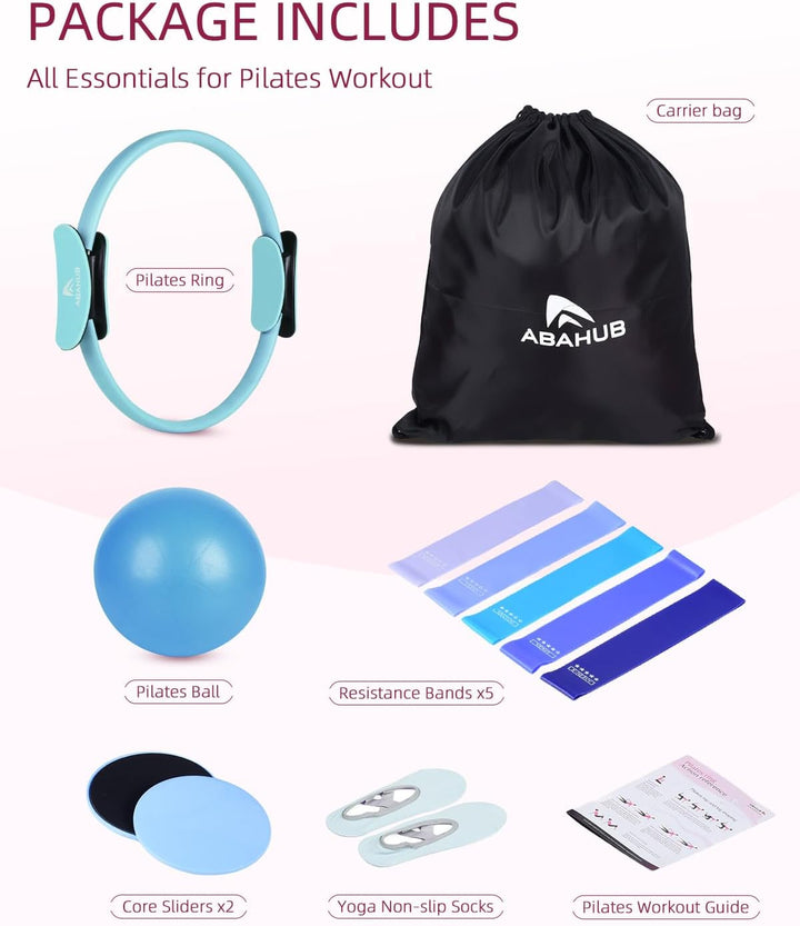 Abahub Pilates Ring Set, 35CM Magic Circle, 25CM Mini Ball,5er Set Fitnessbänder,Yoga Socken,Gleitsc
