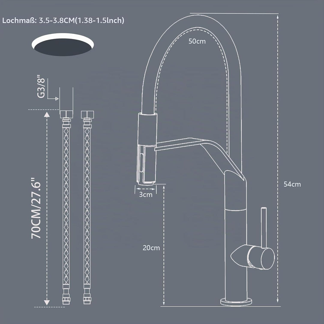 Wasserhahn Küche, Hochdruck Küchenarmatur mit Herausziehbarer Brause, Einhebel Spültischarmatur Küch