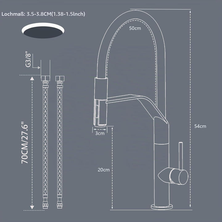 Wasserhahn Küche, Hochdruck Küchenarmatur mit Herausziehbarer Brause, Einhebel Spültischarmatur Küch