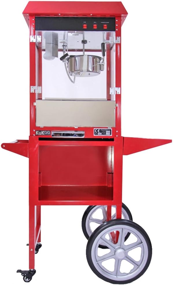 Professionelle Popcornmaschine mit Trolley aus Stahl, für Süssigkeiten, Karamell, Kapazität 230 g, e