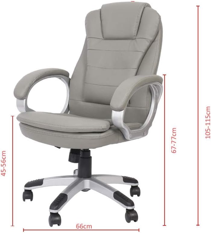 Melko Bürostuhl ergonomisch Bürodrehstuhl mit Armlehne Gamingstuhl Grau PU-Leder Chefsessel 120 kg B