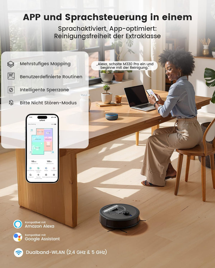 Lefant M330 Pro Roboterstaubsauger mit Kartierung Karbon-schwarz, Karbon-schwarz