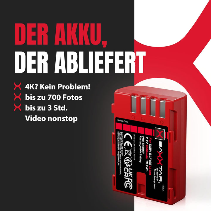 Baxxtar Pro Akku DMW-BLF19E 2400mAh für Panasonic Lumix GH5 GH5S GH4 G9 GH3 Ersatzakku - kompatibel