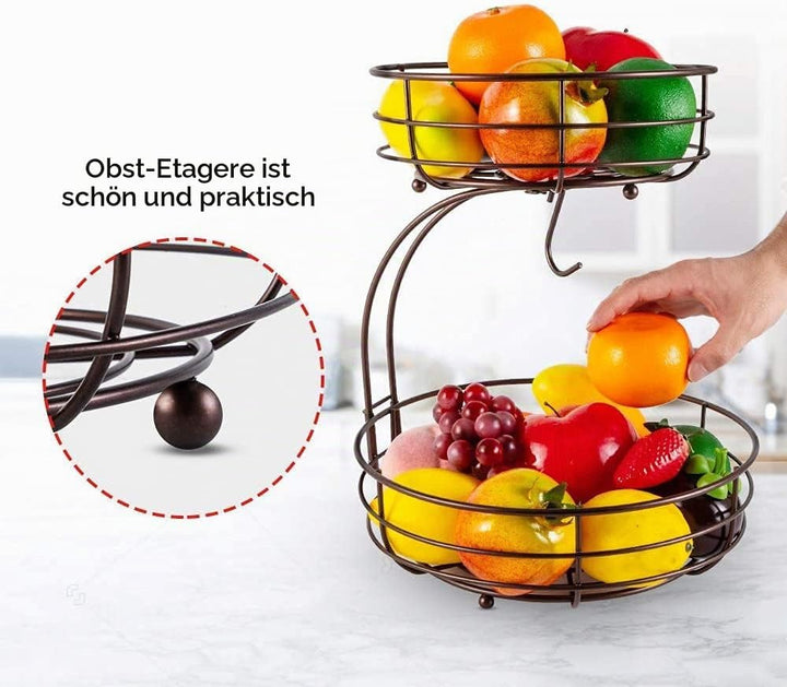 2-stöckiger Obstkorb mit Bananenhalter, Obstschale, Gemüsekorb, aus Metall, stehende tägliche Küchen