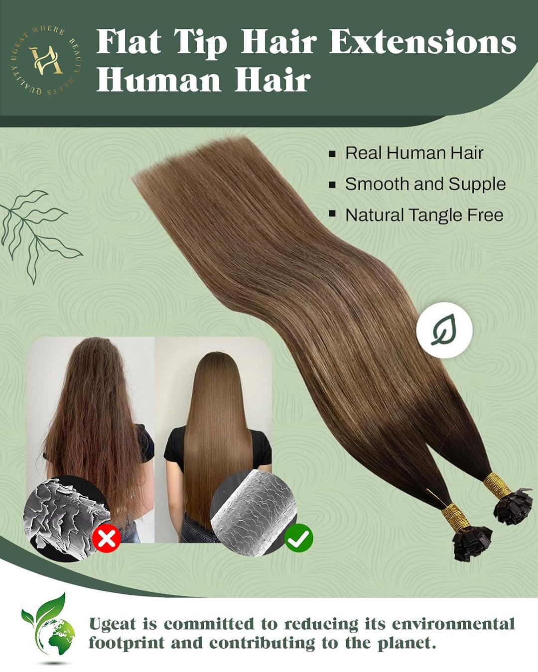 Ugeat 35cm Flat Bonding Extensions Keratin Hair Extension 1G 50Stuck/Paket Remy Brasilianer Echthaar