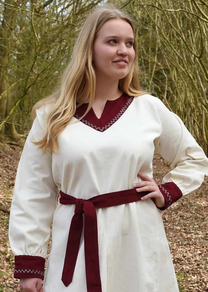 Battle-Merchant Langarm Mittelalter Kleid Jona mit Gürtel für Damen aus Baumwolle | LARP Wikingerkle