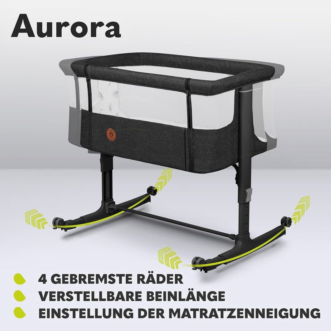 Lionelo Aurora 3 in 1 Babybett bis 9 kg, Beistellbett, Wiege, Höhenverstellug und Einstellung der Ne