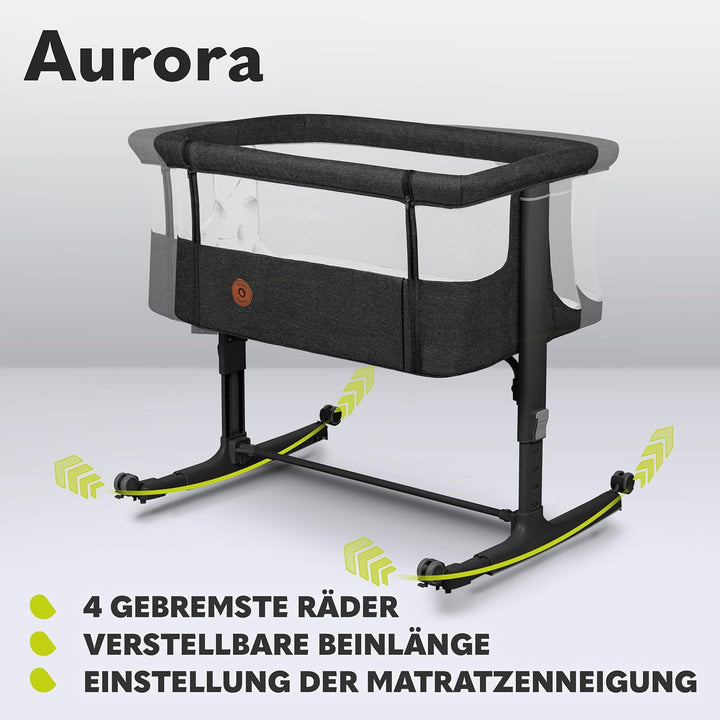 Lionelo Aurora 3 in 1 Babybett bis 9 kg, Beistellbett, Wiege, Höhenverstellug und Einstellung der Ne