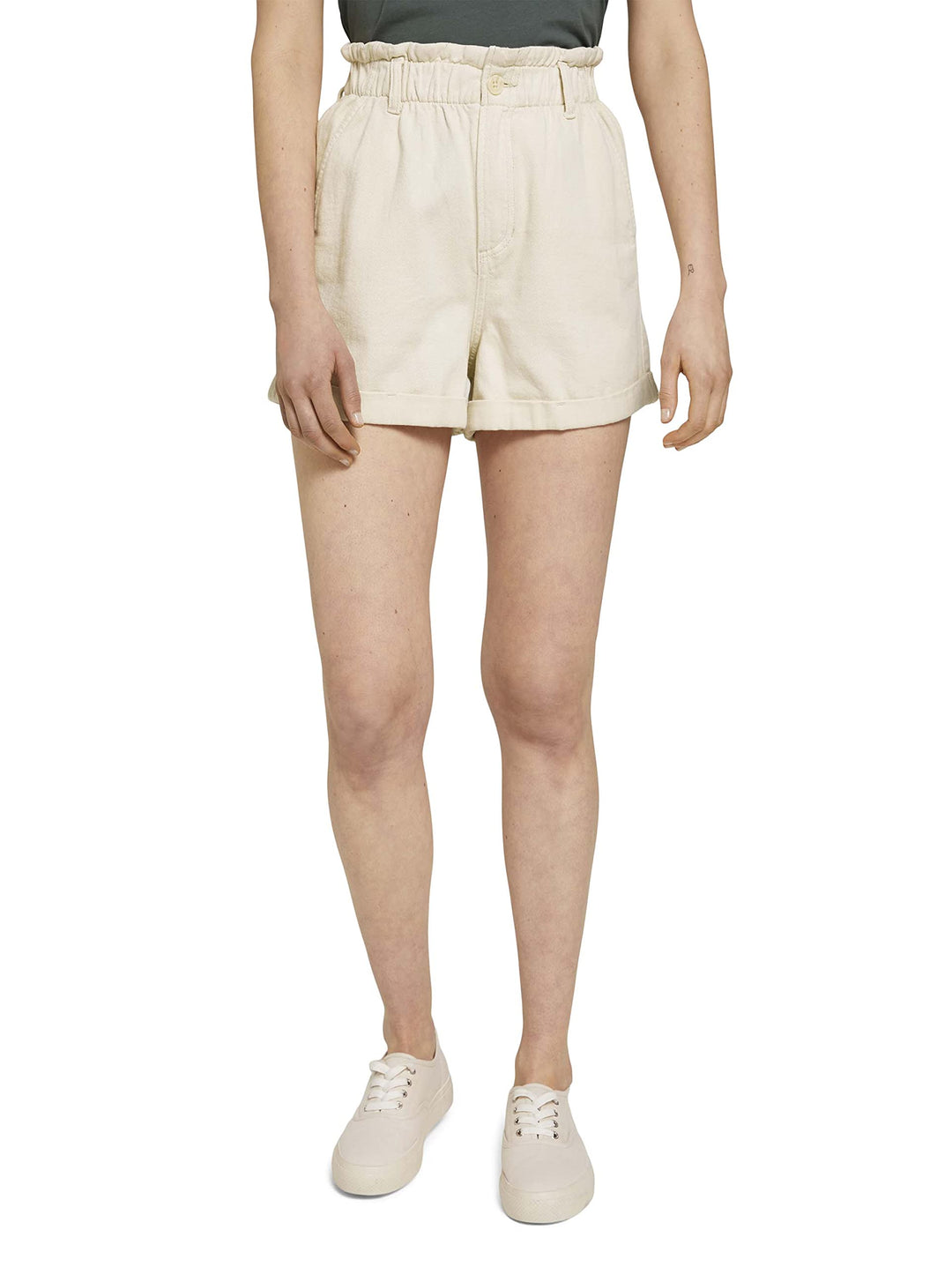 TOM TAILOR Denim Damen Bermuda Paperbag Shorts L 22515 - Soft Creme Beige, L 22515 - Soft Creme Beig