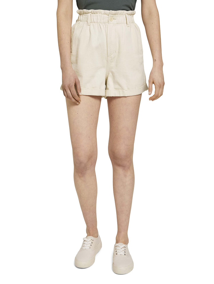 TOM TAILOR Denim Damen Bermuda Paperbag Shorts L 22515 - Soft Creme Beige, L 22515 - Soft Creme Beig