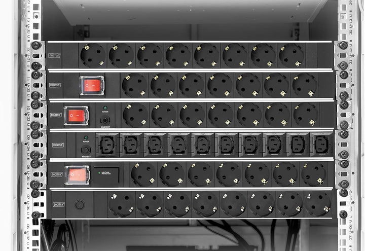DIGITUS 19" Steckdosenleiste - 7 Abgriffe - 1HE - 250VAC - 50/60Hz - 16A - 4000W - Mit Überlastschut
