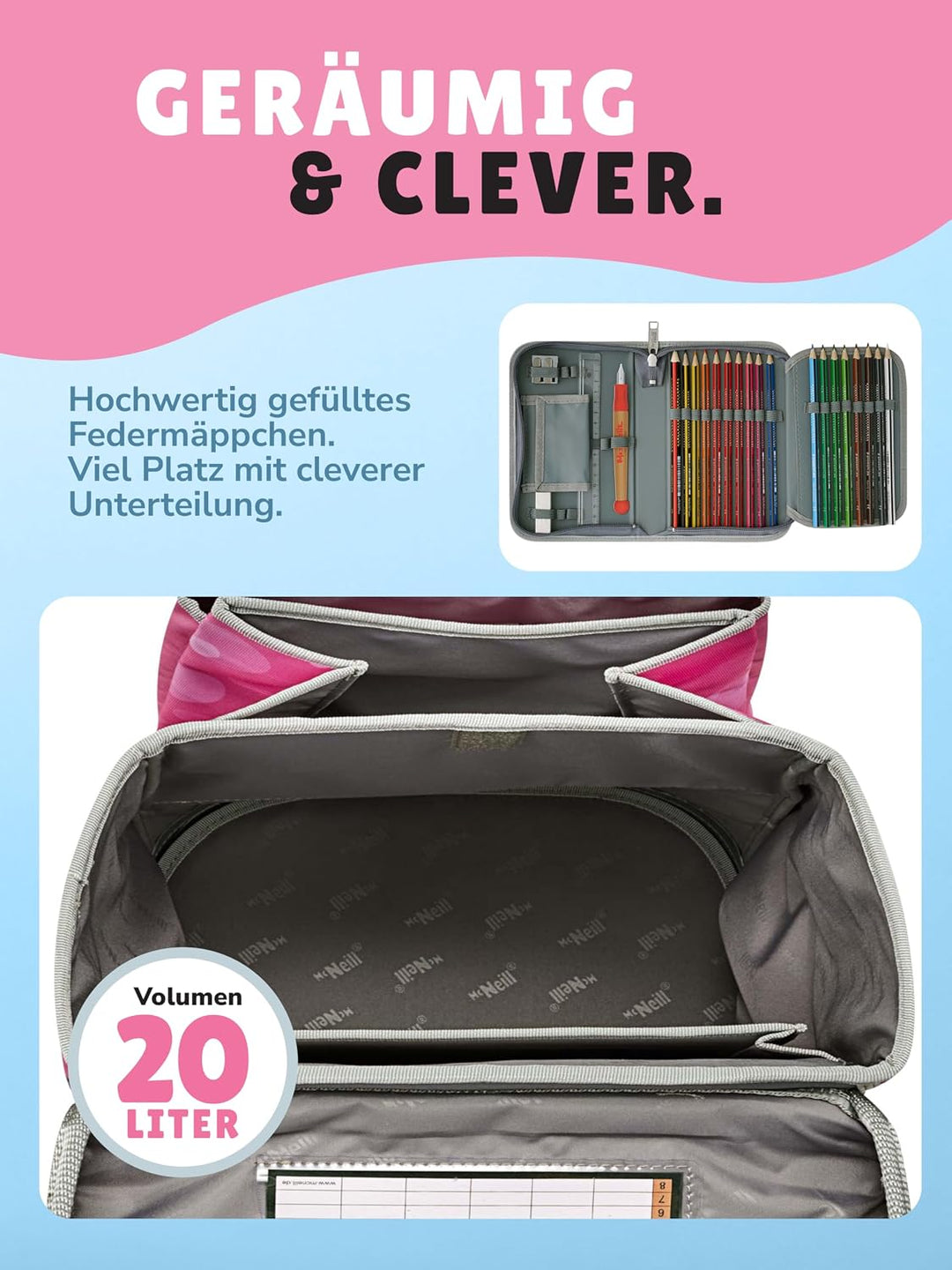 Familando - McNeill Ergo Complete Schulranzen Set - 8-teilig mit Lunch-Set - Ballerina - Ergonomisch