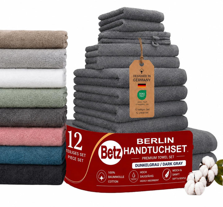 Betz 12 TLG. Handtuch Set Berlin 100% Baumwolle Liegetücher, Handtücher, Gästetücher, Seiftücher und