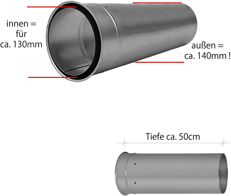 Mauermuffe Wandfutter Ø130mm 500mm kürzbar Doppelwandfutter für Rauchrohr Ofenrohr Kaminrohr Ø130mm