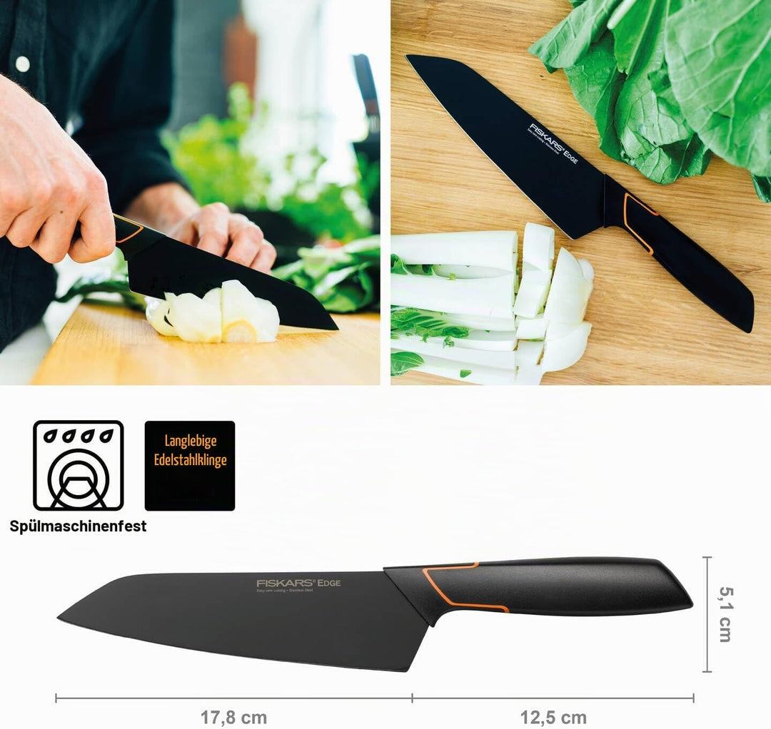 Fiskars Santoku-Messer, Modernes Design, Gesamtlänge: 29 cm, Qualitätsstahl/Kunststoff, Edge, 100309