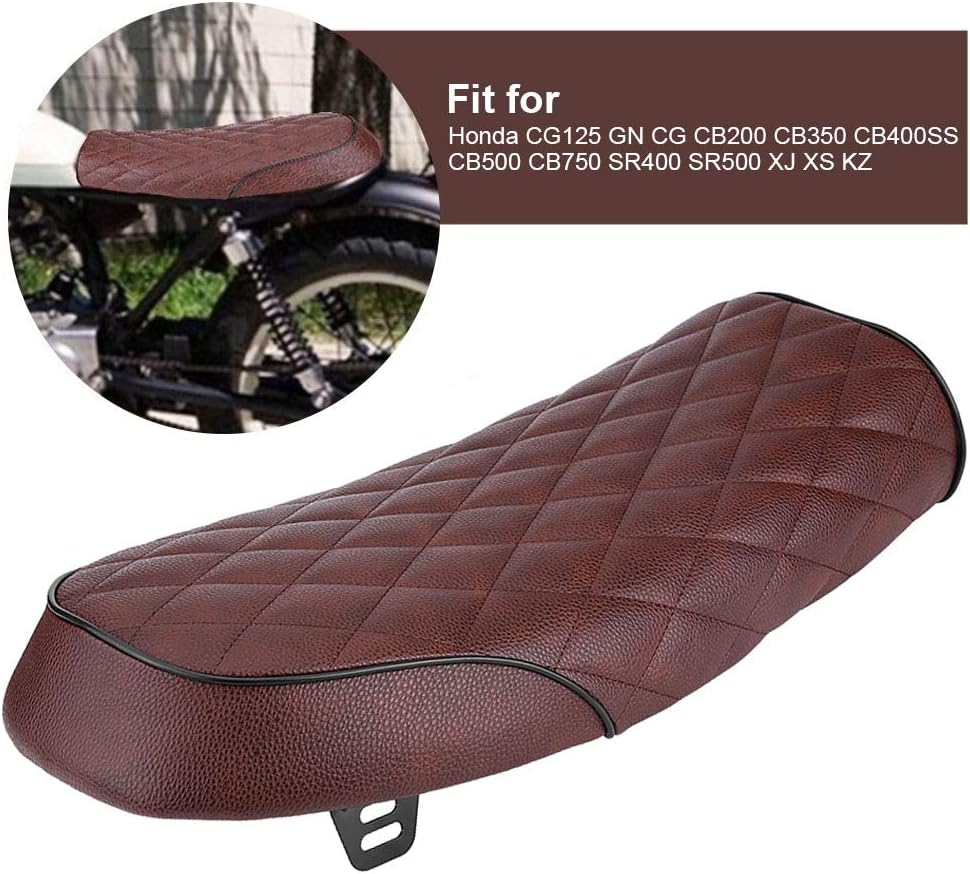 Qiilu Motorrad Sitzbank Sattel Kissen Sitzpad PU Leder für Honda CG125 GN CG CB400SS(Braun)