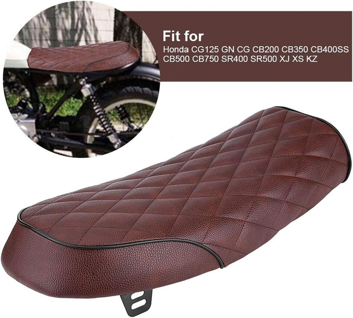 Qiilu Motorrad Sitzbank Sattel Kissen Sitzpad PU Leder für Honda CG125 GN CG CB400SS(Braun)