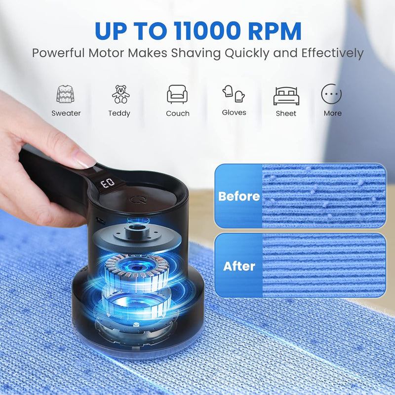 Coovee Fusselrasierer Elektrisch, Fusselentferner für Einstellbare 3 Fach Geschwindigkeit, 6-Klingen