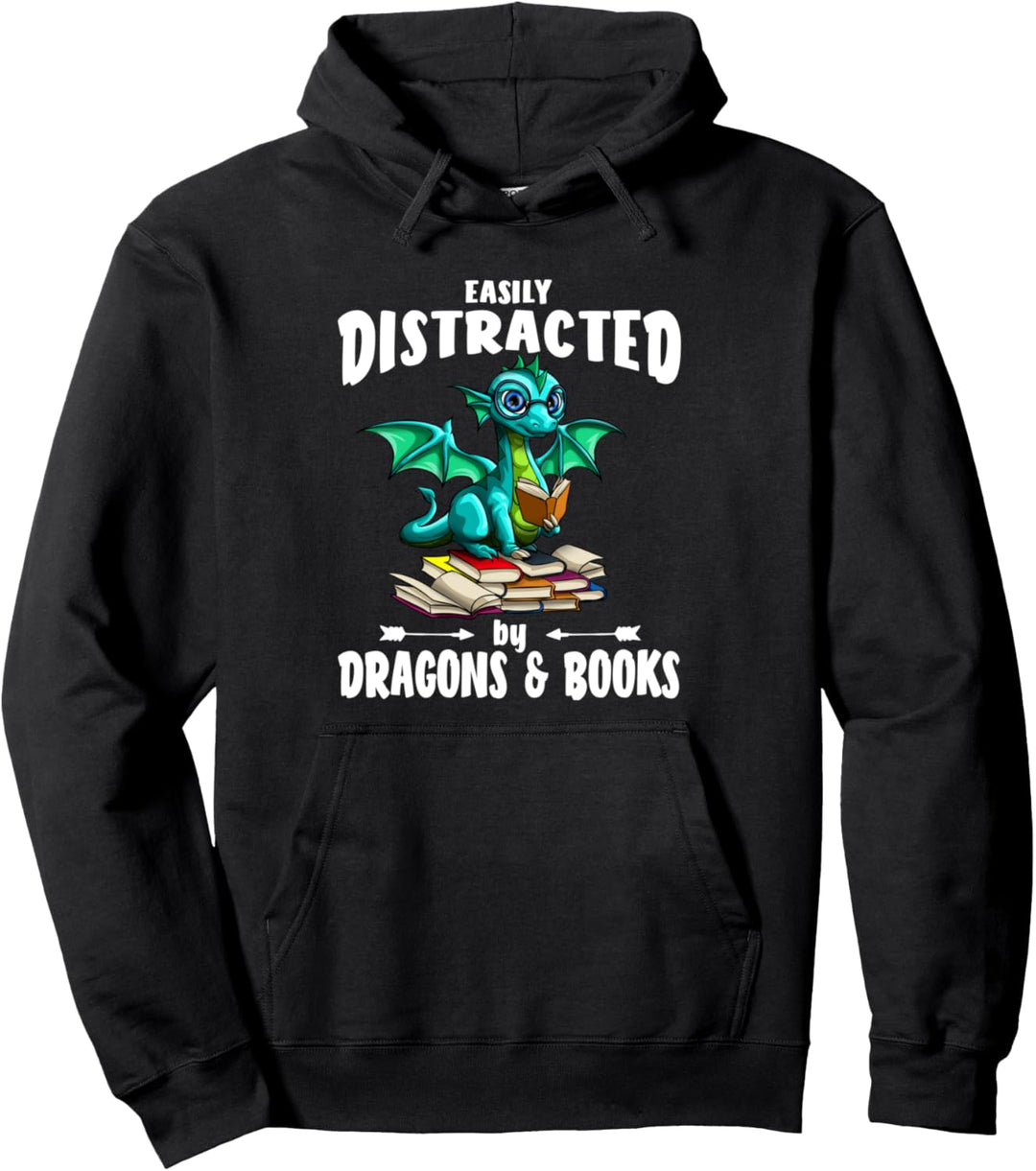 Leicht abgelenkt von Drachen und Büchern Geek Nerd Gift Pullover Hoodie