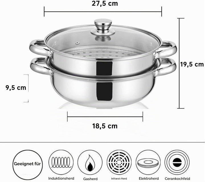 2-lagiges Dampfgarer-Kochtopf-Set aus Edelstahl, Dampfgarer Zum Kochen, Alltagspfanne, Dampfgarer-Pf
