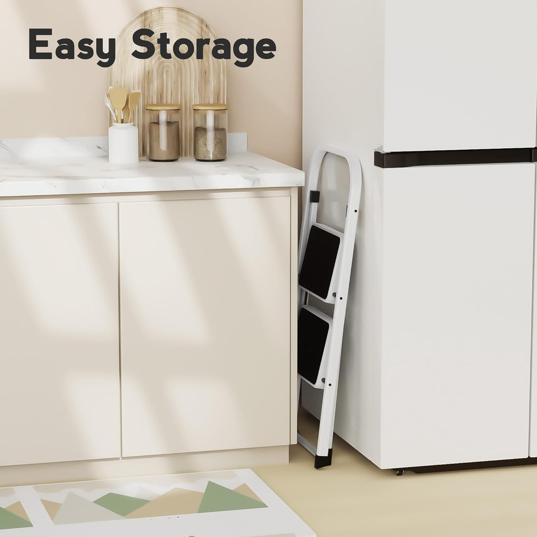 HBTower 2-Stufen-Leiter, Trittleiter mit Anti-Rutsch-Pedal, Tragbare Robuste Leiter mit Handläufen,