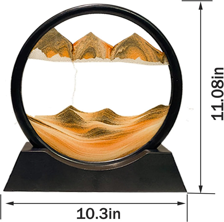 Yuomiker Dynamisch 3D Sandbilder zum Drehen, Fliessende Sandmalerei runder Glas Rahmen, Bewegtes San