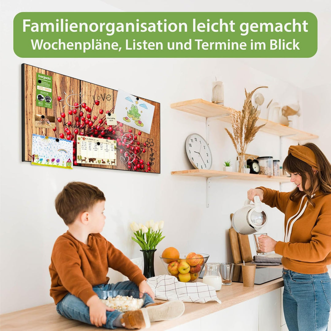 banjado Magnettafel schwarz 78 x 37cm / Magnetwand Metall/Magnetpinnwand als Memoboard/Pinnwand Magn