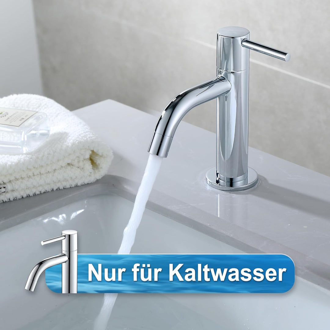 Florenta Kaltwasserhahn Gäste WC für kleine Waschbecken, Kaltwasserarmatur Waschtischarmatur aus Mes